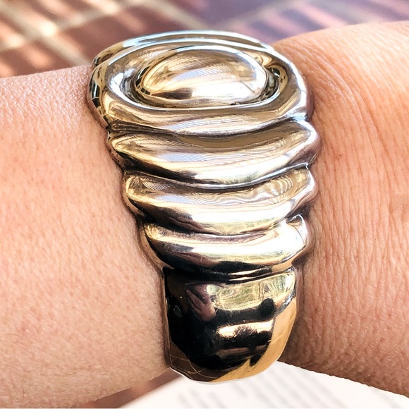 Taxco Mexico 925 Sterling Silver Ribbed Cuff Bracelet Vintage - Picture 2 of 9